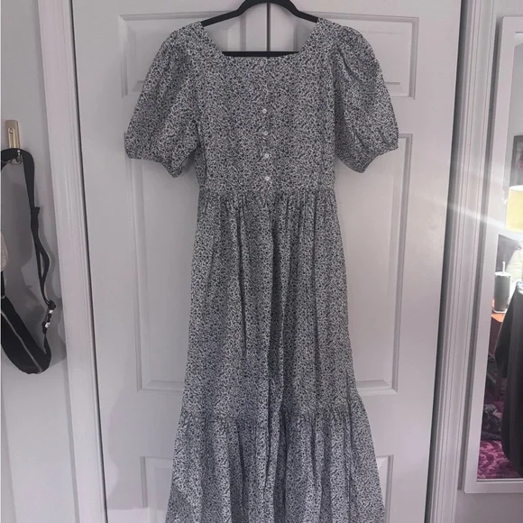 Doen Blue and White Floral 100% Cotton Midi Dress - Picture 2 of 3